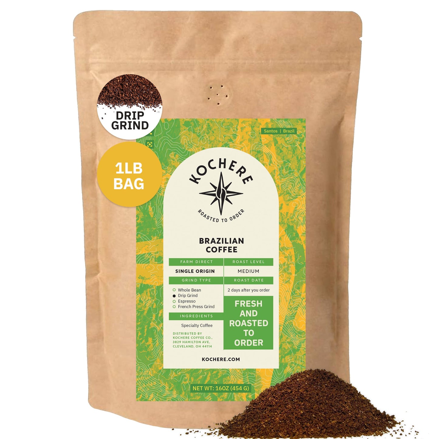Kochere Coffee Brazilian Santos Medium Roast - Smooth, Elegant, Cocoa Notes