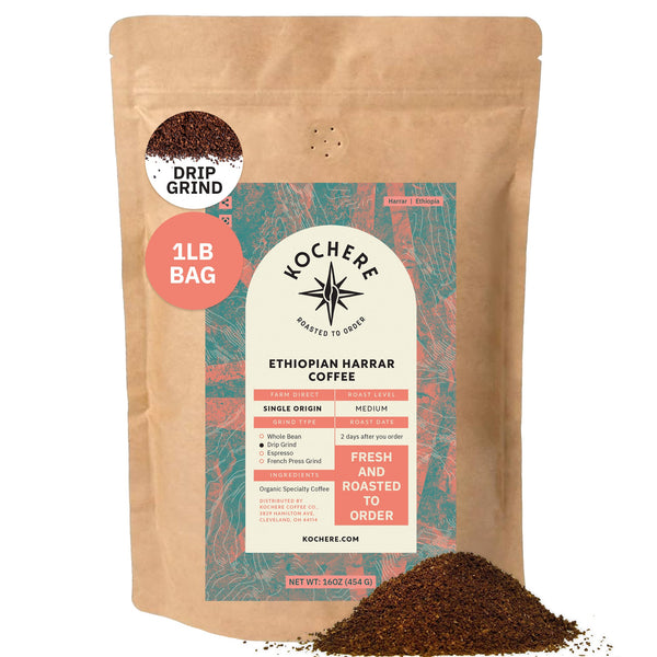 Kochere Coffee Ethiopian Harrar Natural Medium Roast - Fruity, Blueberry, Dark Chocolate Notes