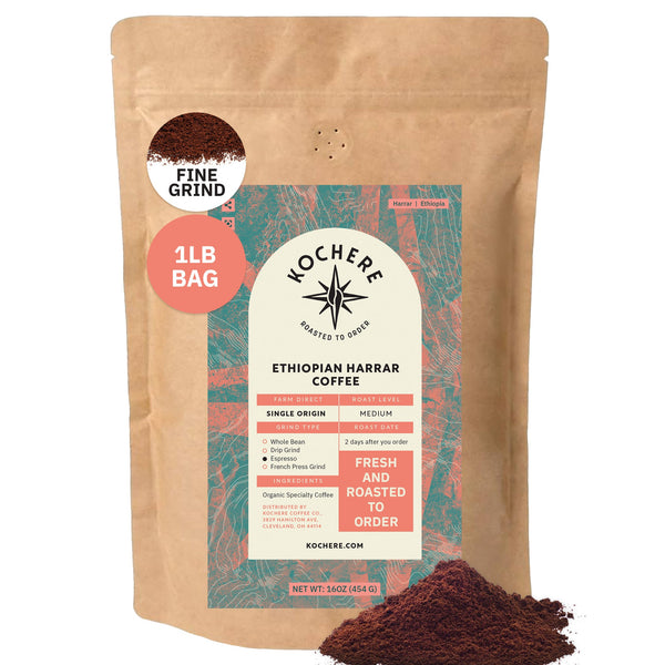 Kochere Coffee Ethiopian Harrar Natural Medium Roast - Fruity, Blueberry, Dark Chocolate Notes