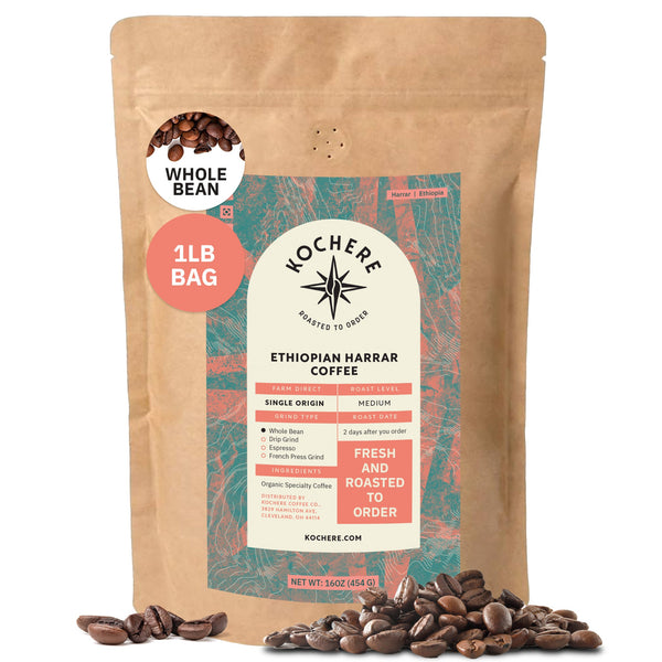 Kochere Coffee Ethiopian Harrar Natural Medium Roast - Fruity, Blueberry, Dark Chocolate Notes