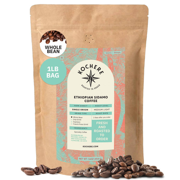 Kochere Coffee Ethiopian Sidamo Natural Medium-Light Roast - Milk Chocolate, Fruity Notes