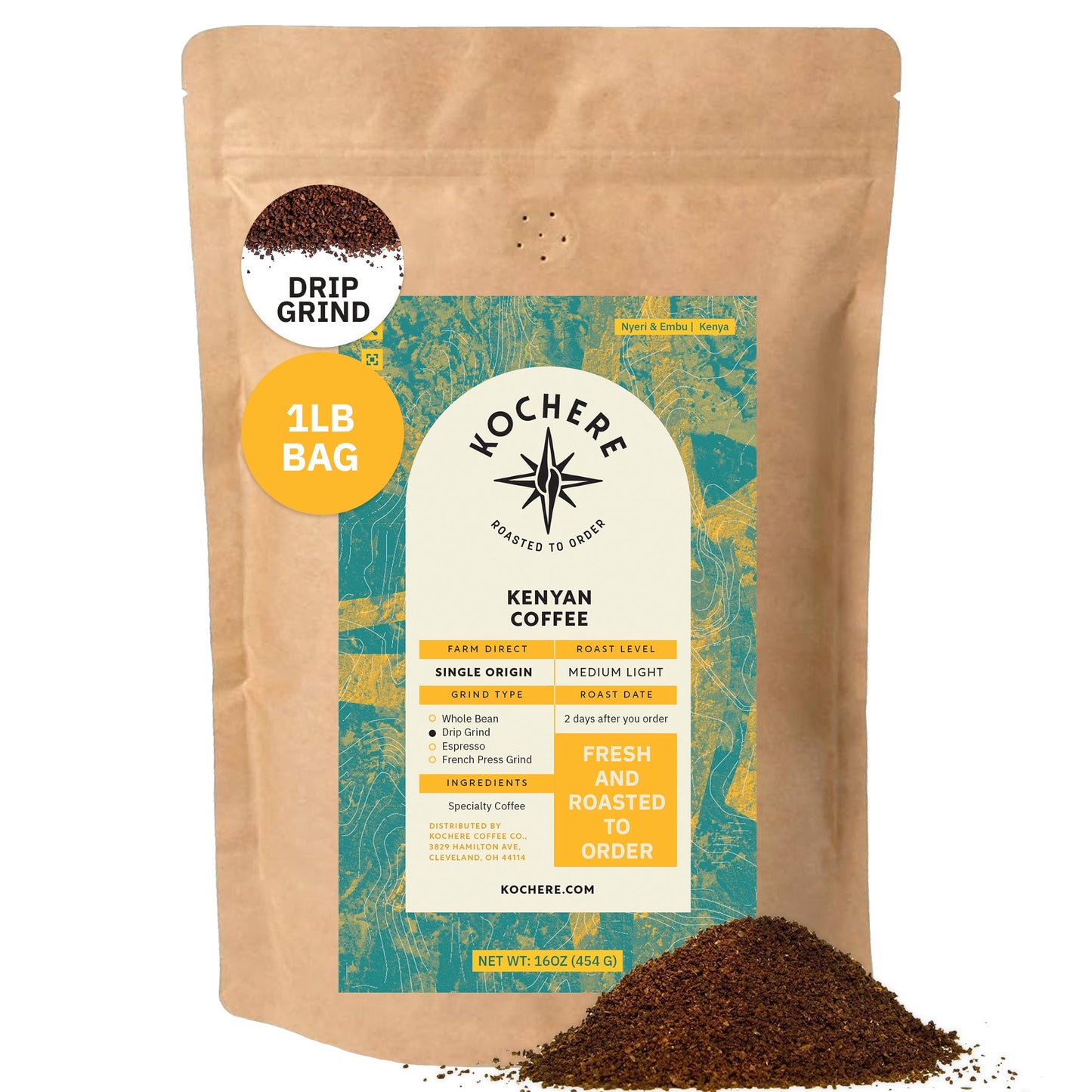 Kochere Coffee Kenyan Nyeri Embu AB Medium-Light Roast - Lemon, Blackberry Notes