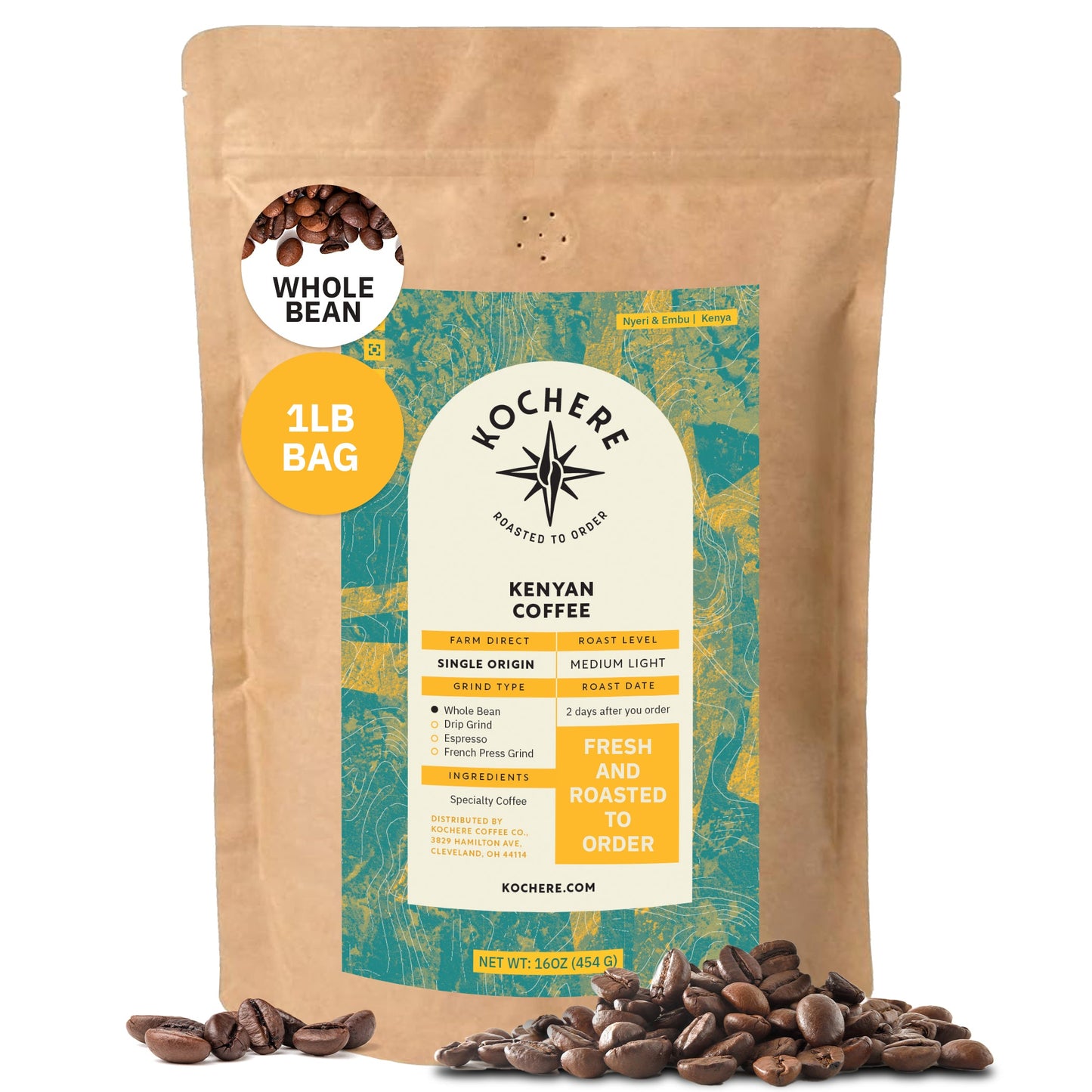 Kochere Coffee Kenyan Nyeri Embu AB Medium-Light Roast - Lemon, Blackberry Notes