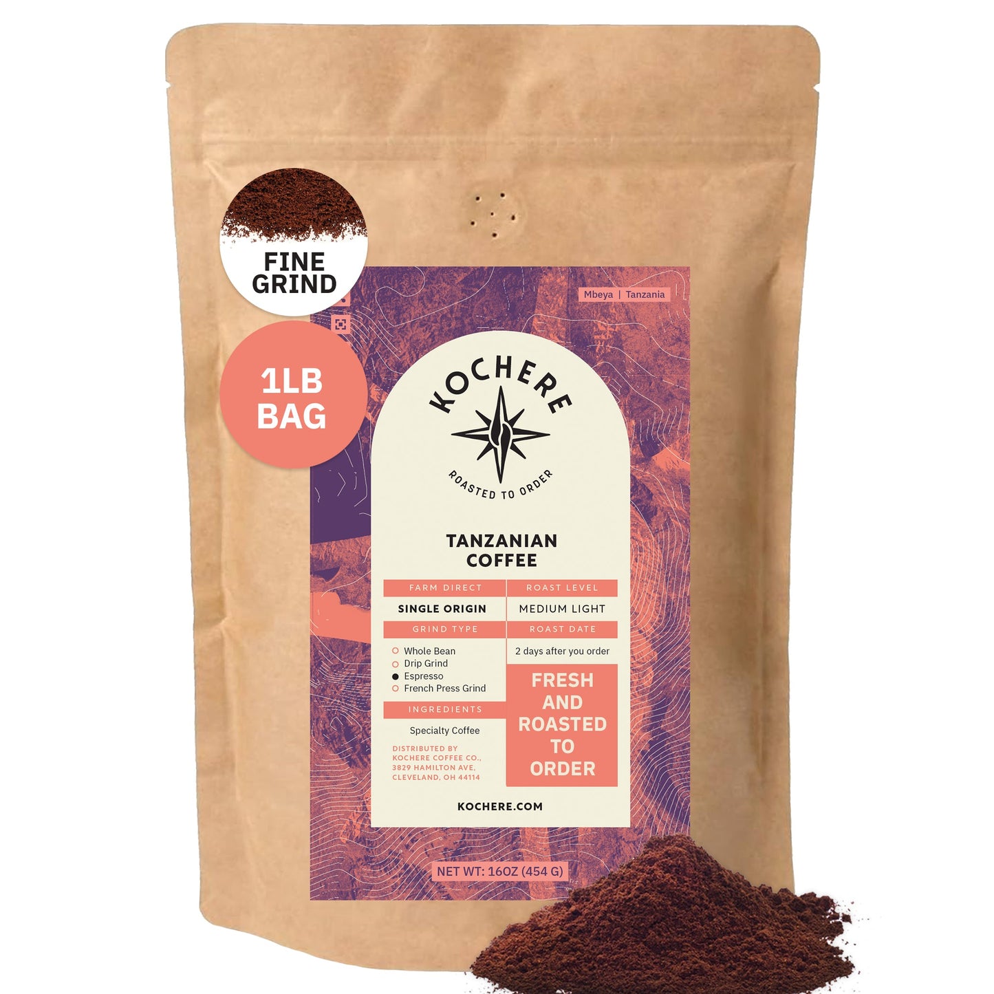 Kochere Coffee Tanzanian Mbeya AB Medium-Light Roast - Pear, Floral, Jasmine Notes