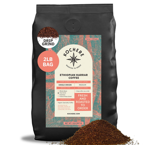 Kochere Coffee Ethiopian Harrar Natural Medium Roast - Fruity, Blueberry, Dark Chocolate Notes