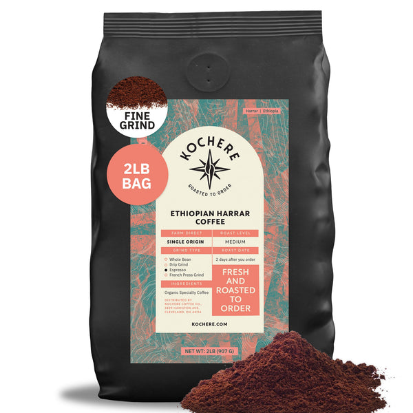 Kochere Coffee Ethiopian Harrar Natural Medium Roast - Fruity, Blueberry, Dark Chocolate Notes