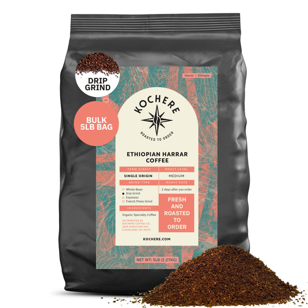 Kochere Coffee Ethiopian Harrar Natural Medium Roast - Fruity, Blueberry, Dark Chocolate Notes