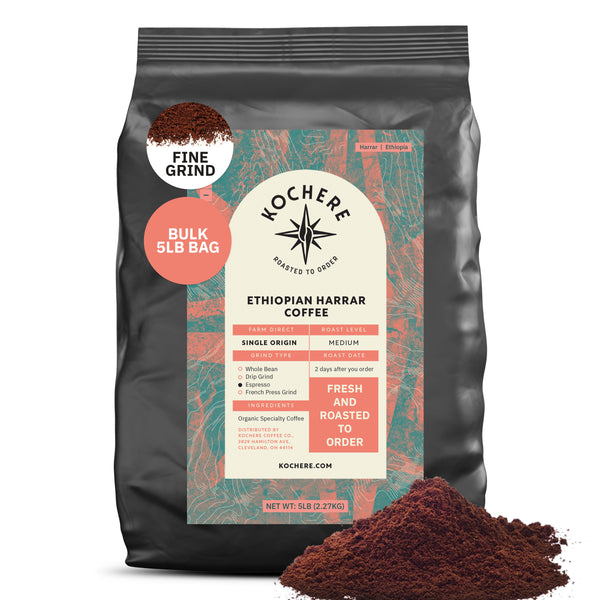 Kochere Coffee Ethiopian Harrar Natural Medium Roast - Fruity, Blueberry, Dark Chocolate Notes