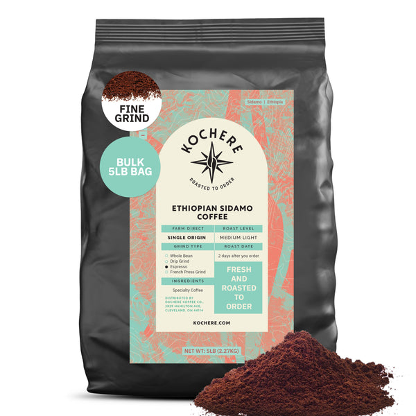 Kochere Coffee Ethiopian Sidamo Natural Medium-Light Roast - Milk Chocolate, Fruity Notes
