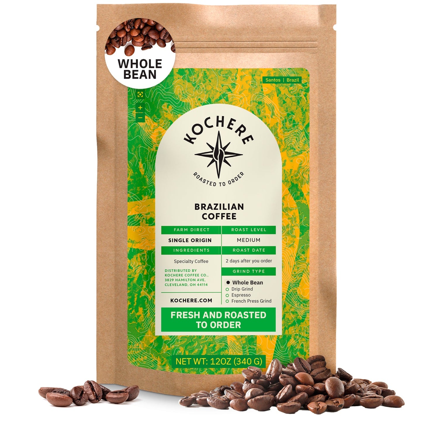 Kochere Coffee Brazilian Santos Medium Roast - Smooth, Elegant, Cocoa Notes