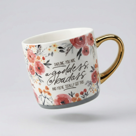 Darling You Are A Goddess A Badass Cozy Gold Handle Mug | Stoneware Coffee Tea Cup | 15oz