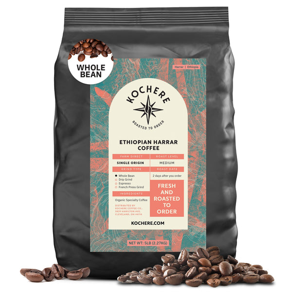 Kochere Coffee Ethiopian Harrar Natural Medium Roast - Fruity, Blueberry, Dark Chocolate Notes
