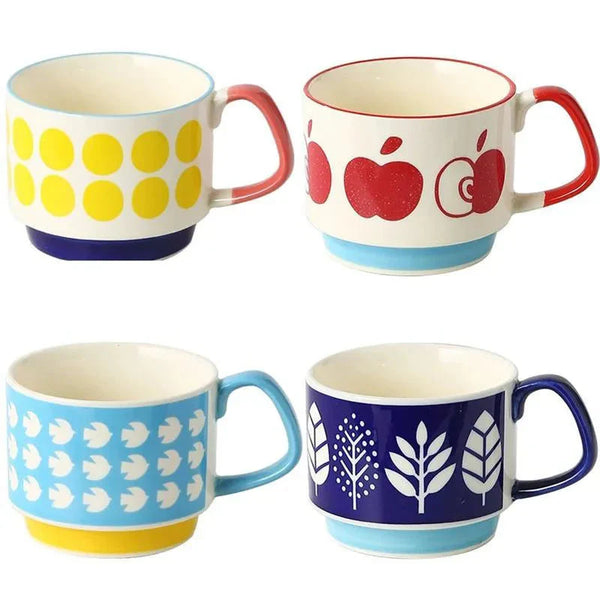 Japanese Flower Coffee Mug Set – Retro Ceramic Cup