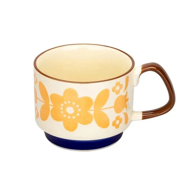 Japanisches Blumen-Kaffeebecher-Set – Retro-Keramiktasse