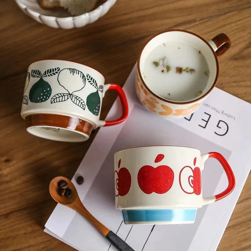 Japanisches Blumen-Kaffeebecher-Set – Retro-Keramiktasse