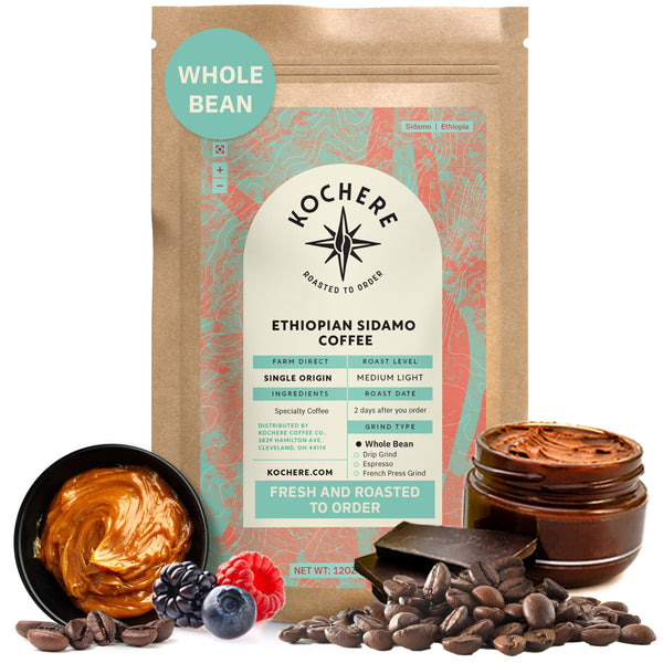 Kochere Coffee Ethiopian Sidamo Natural Medium-Light Roast - Milk Chocolate, Fruity Notes