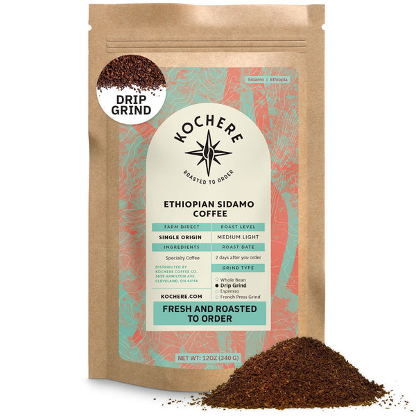 Kochere Coffee Ethiopian Sidamo Natural Medium-Light Roast - Milk Chocolate, Fruity Notes