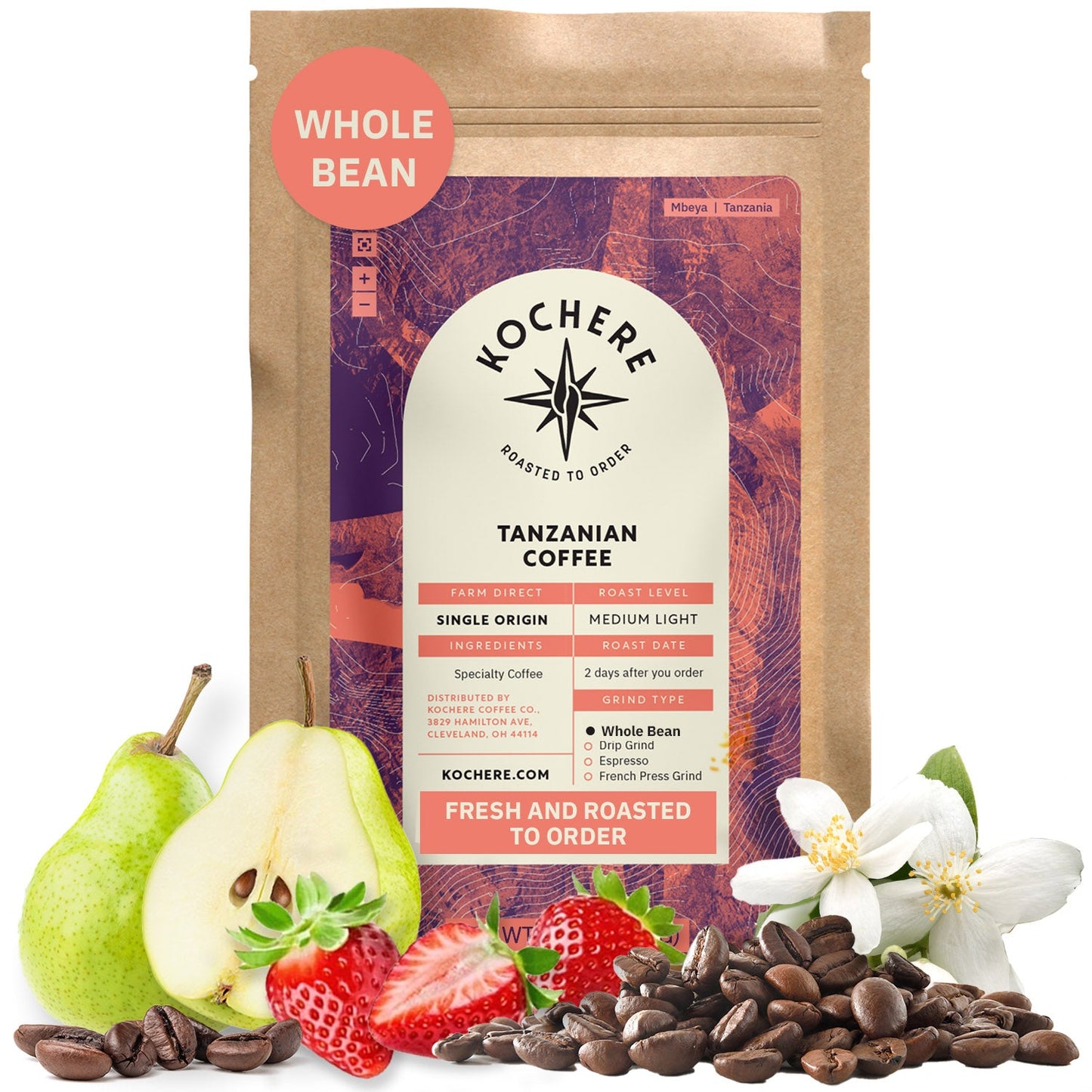 Kochere Coffee Tanzanian Mbeya AB Medium-Light Roast - Pear, Floral, Jasmine Notes