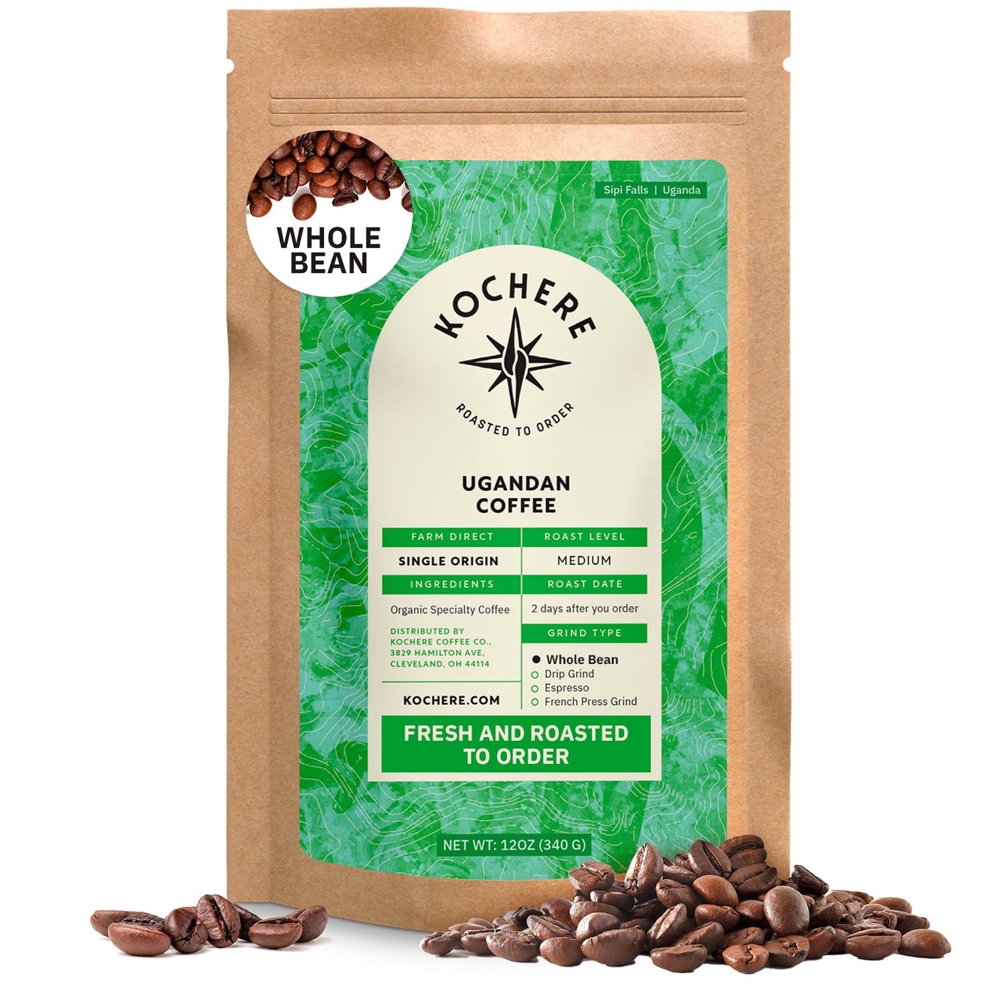 Kochere Coffee Ugandan Sipi Falls Single Origin, Organic Medium Roast - Raisin, Fig, Brown Sugar Notes