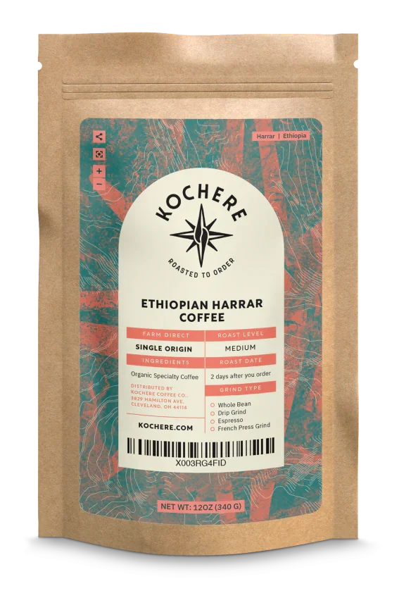 Kochere Coffee Ethiopian Harrar Natural Medium Roast - Fruity, Blueberry, Dark Chocolate Notes