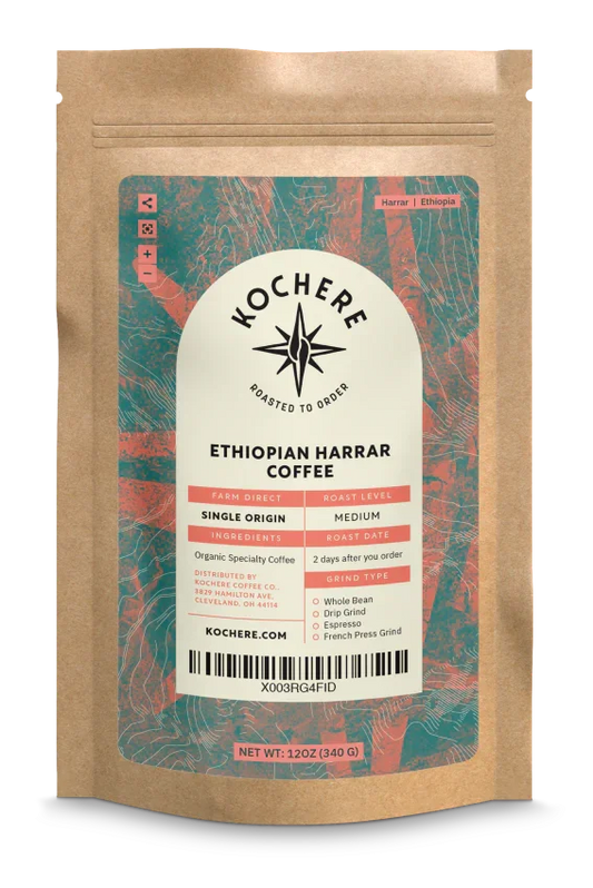 Kochere Coffee Ethiopian Harrar Natural Medium Roast - Fruity, Blueberry, Dark Chocolate Notes