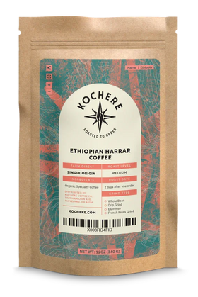 Kochere Coffee Ethiopian Harrar Natural Medium Roast - Fruity, Blueberry, Dark Chocolate Notes