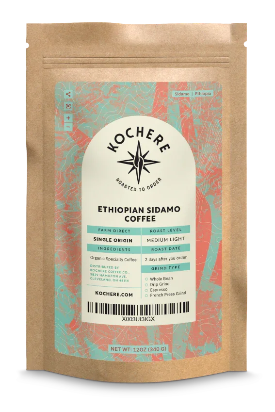 Kochere Coffee Ethiopian Sidamo Natural Medium-Light Roast - Milk Chocolate, Fruity Notes