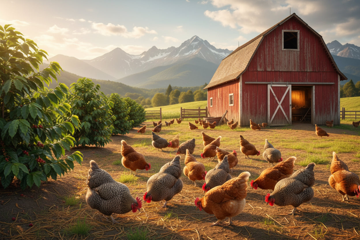 Farm Chickens with Coffee Plants