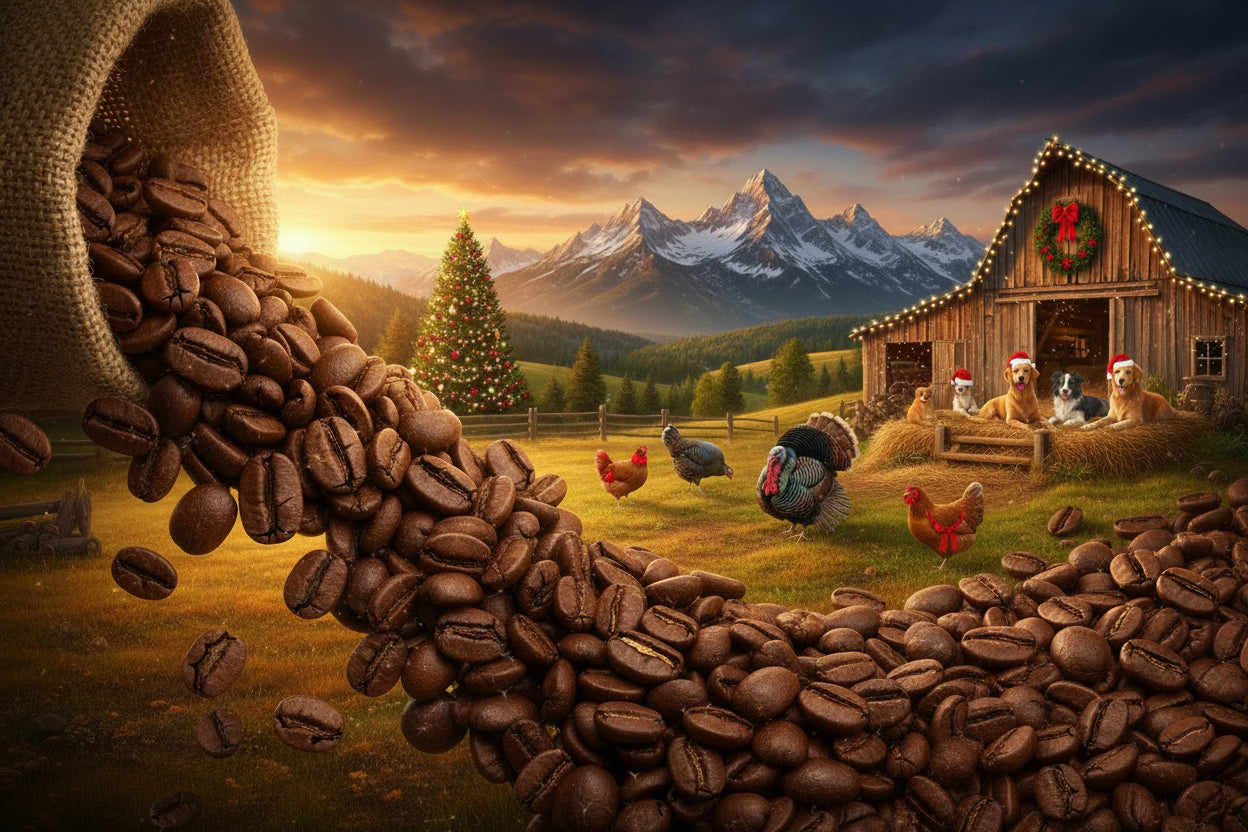 Holiday coffee farm scene