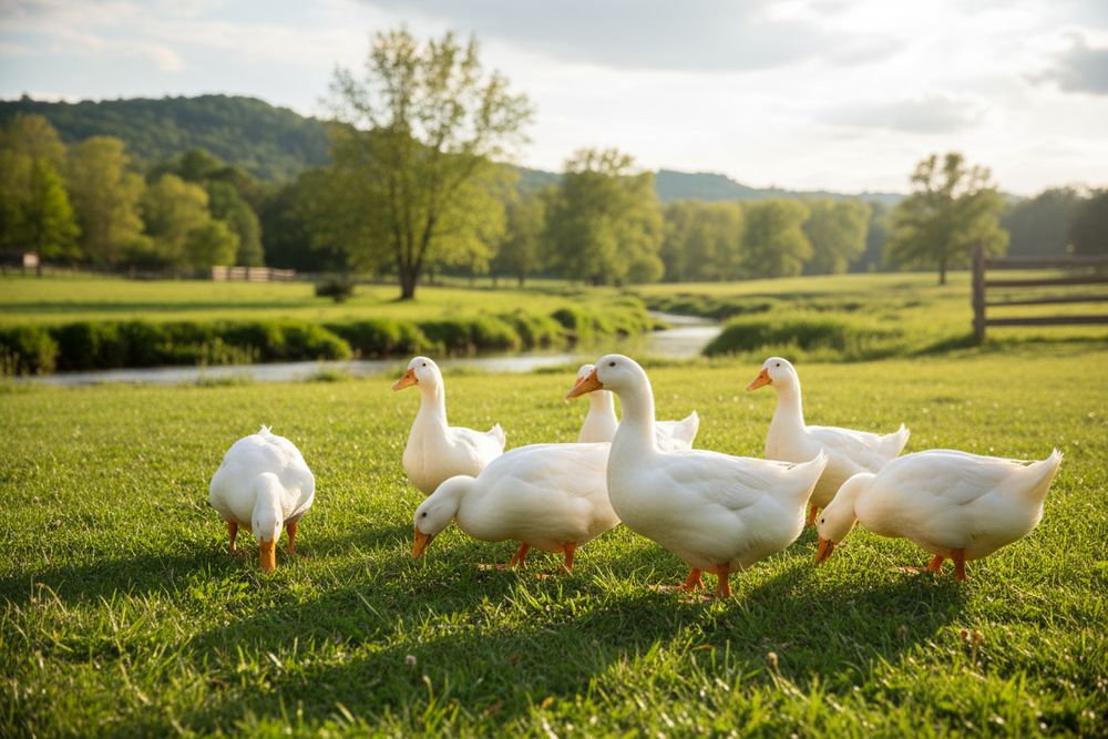 white ducks in grass